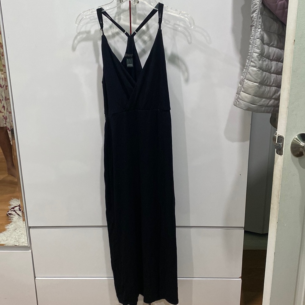 Black midi dress with slit at side
